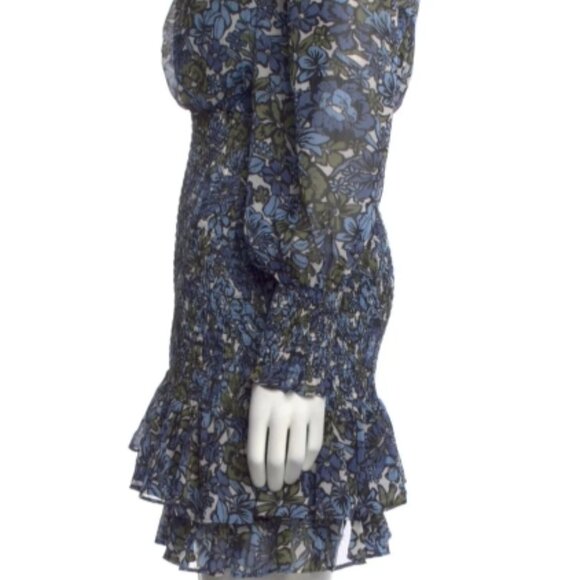 Veronica Beard Saera Blue Multi Floral V-neck Long Sleeves Mini Dress XS $495 - Picture 4 of 15